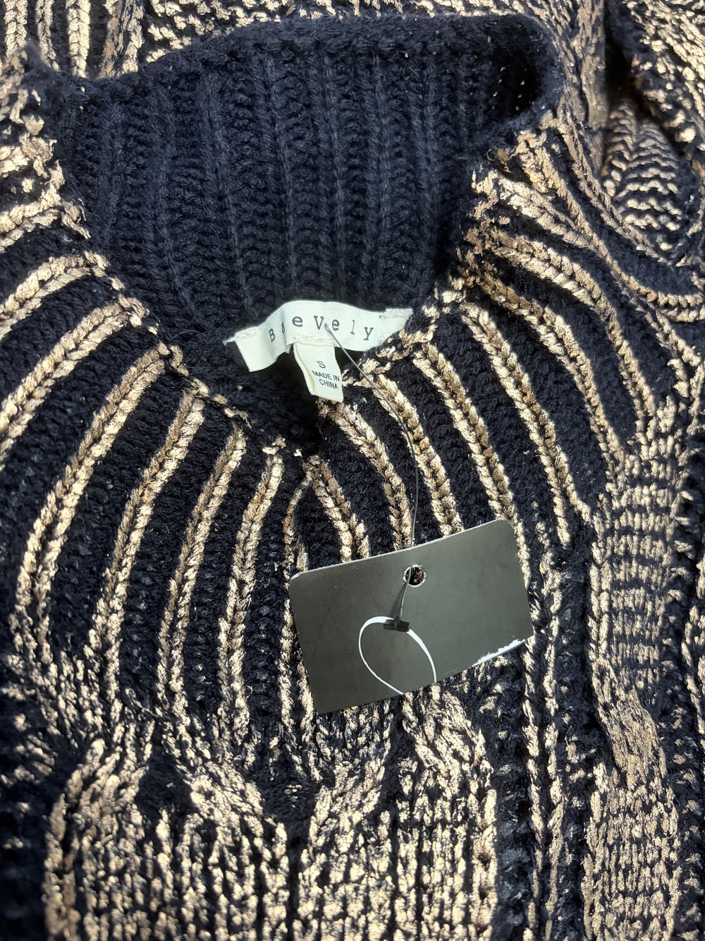 Baevely Metallic Bronze Black Cable Knit Sweater Dress Small NWT - Picture 4 of 4